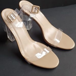 Lucite Nude Patent Leather Strappy Block Heel 10